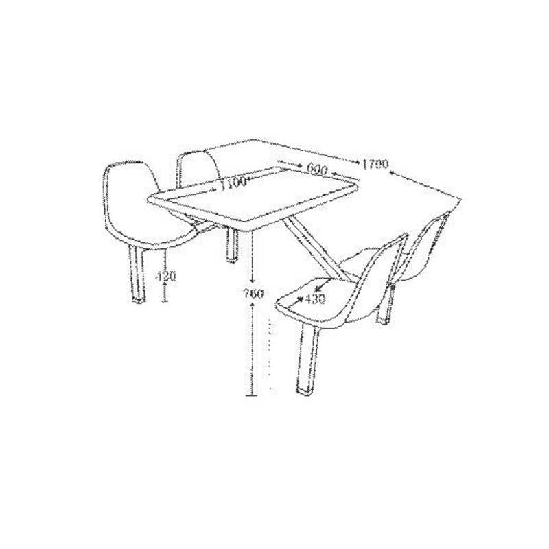 UC-A5101 Mesa y sillas de comedor de cuatro plazas de fibra de vidrio