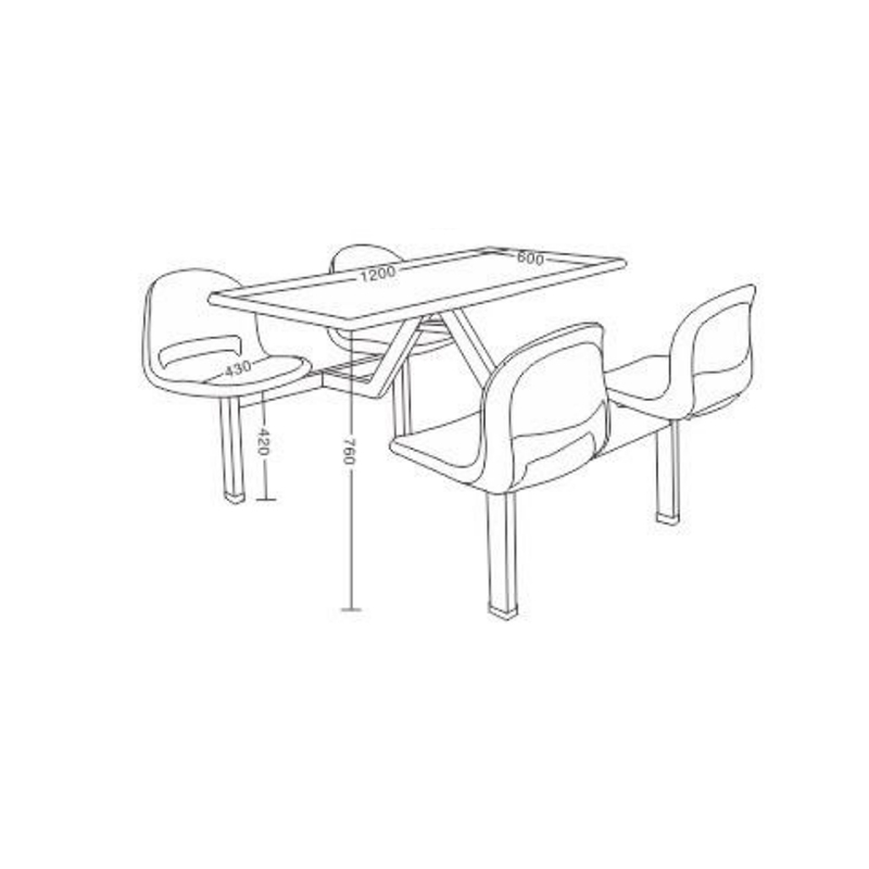 UC-A5202 Mesa y sillas de comedor de seis plazas de fibra de vidrio
