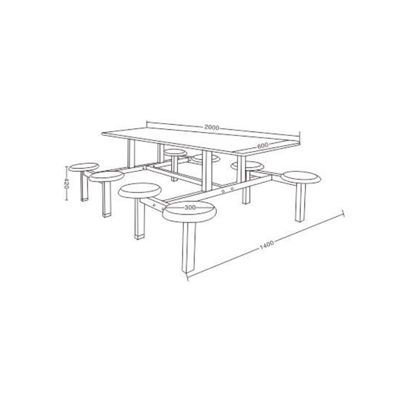 UC-A5302 Mesa de comedor de ocho plazas con sillas redondas de fibra de vidrio