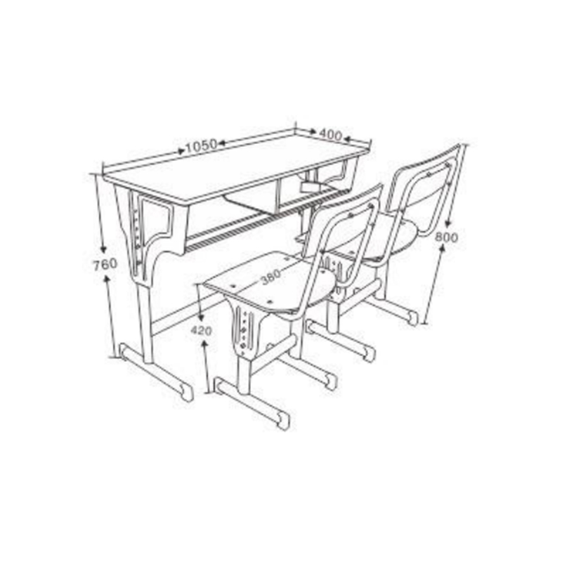 UC-A2601 Escritorio doble de imitación madera y sillas para aula