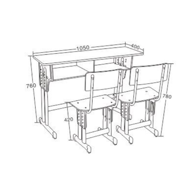 UC-A2602 Escritorio doble de imitación madera y sillas para aula