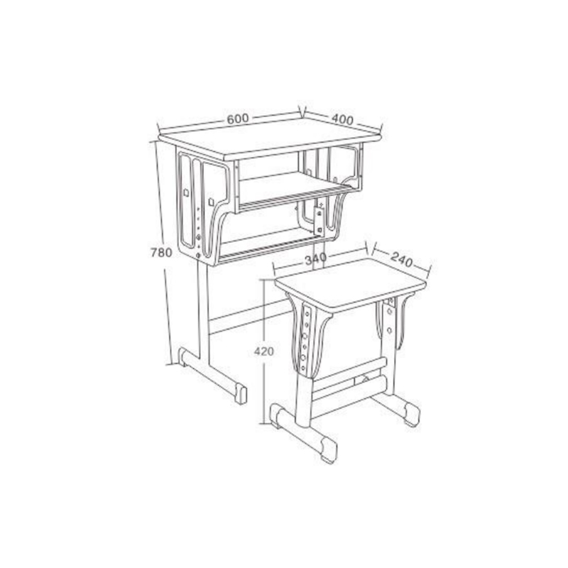 UC-A2702 Escritorio y silla de madera con respaldo para escuelas