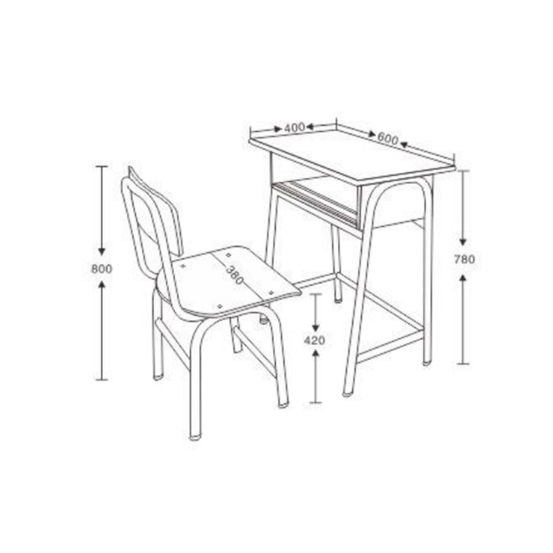 UC-A3601 Escritorio escolar de una sola columna con silla (no ajustable, de una sola capa)
