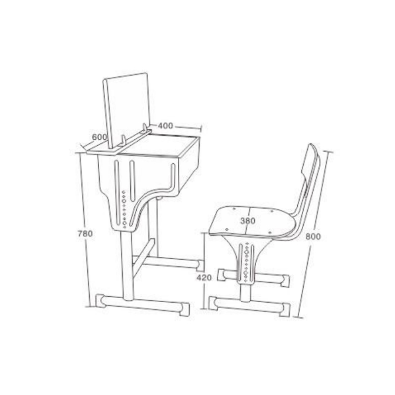 UC-A3802 Escritorio y silla individuales tipo flip-top para aula escolar
